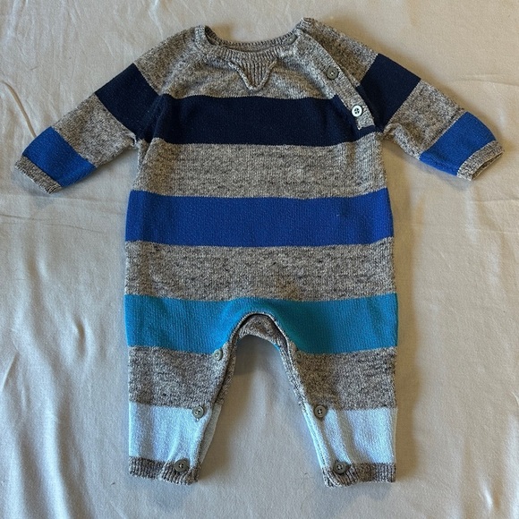 GAP - Blue and Gray Striped Kids Knit Footie - Romper/Jumpsuit - Picture 1 of 5